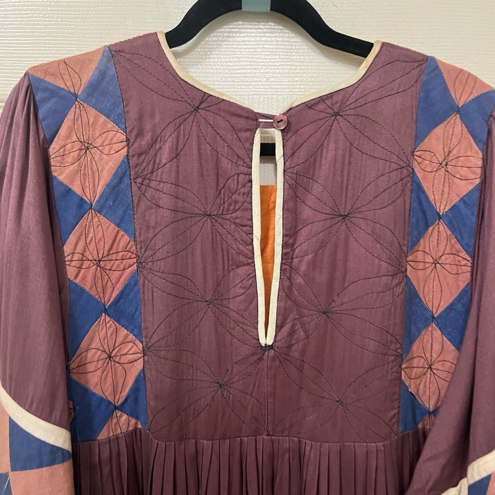 Vintage 1970s Afghan Kuchi Embroidered Beaded Patchwork Bohemian Tribal Dress - Picture 6 of 7